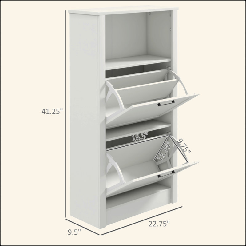 Armoire de rangement étroite pour 10 paires de chaussures - compartiment ouvert et 2 tiroirs rabattables avec tablettes réglables, organisateur anti-basculement de vestibule