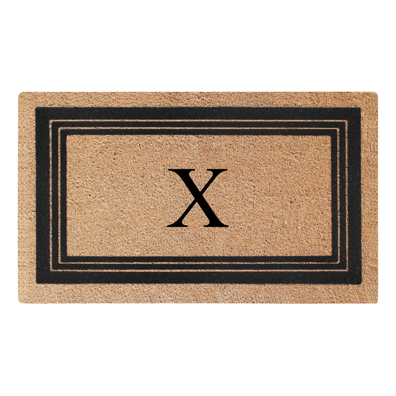 Monogrammed Triple Classic Border Natural Coir Door Mat with PVC Backing – Heavy-Duty, Anti-Shed & Easy to Clean, 30" x 18"