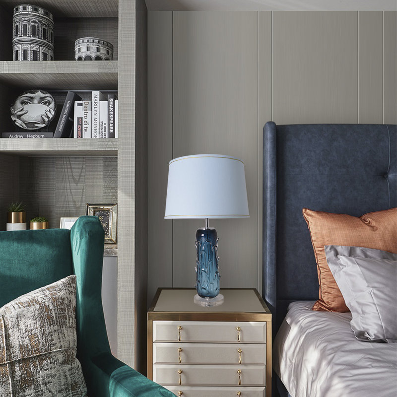 Jinda Glass Table Lamp, White, Blue