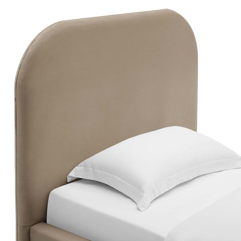 Keynote Upholstered Fabric Curved Platform Bed, Twin, Taupe