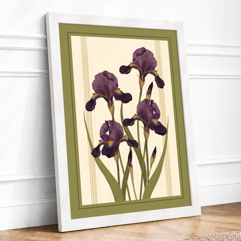 Purple Irises Study Botanical - Framed Print, A3 - 42.0 x 29.7 cm, White