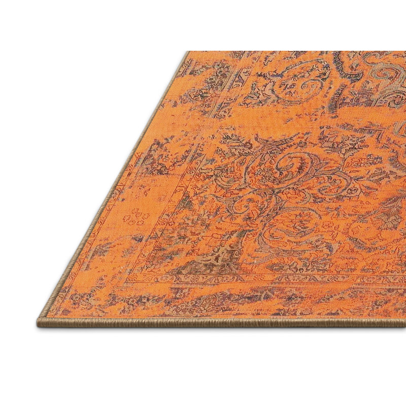 Tapis orange/gris traditionnel Gertraut, Rectangle 5 pi x 7 pi
