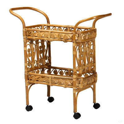 Modern Bohemian Natural Brown Rattan Kitchen Cart