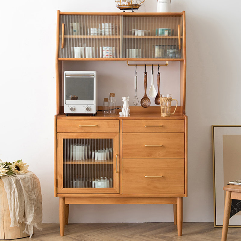 Buffet couleur cerisier massif + bois manufacturé + verre, Bois de cerisier