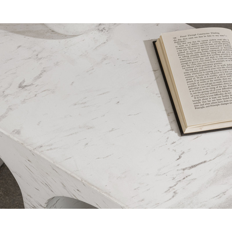 Marmo Outdoor Stone End Table In Ivory