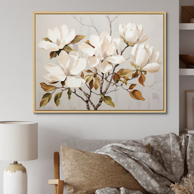 «Magnolias Beauty Blossums III - Magnolias», art mural beige et doré