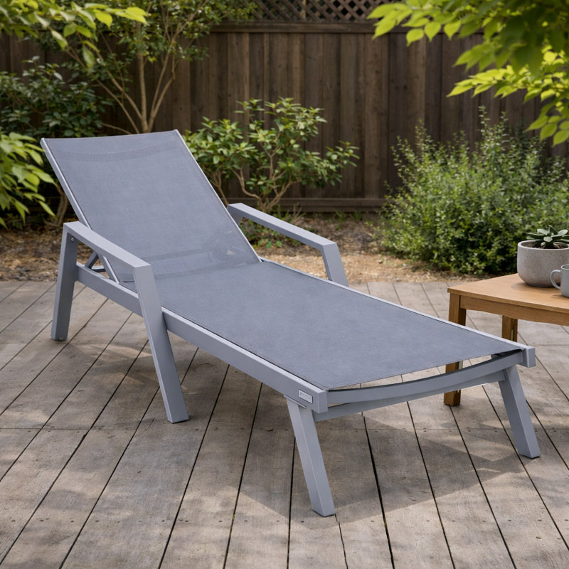 Outdoor Patio Reclining Chaise Lounge with Wheels, Powder-Coated Aluminum Frame and Breathable Sling Mesh, Adjustable Backrest for Poolside and Deck Use