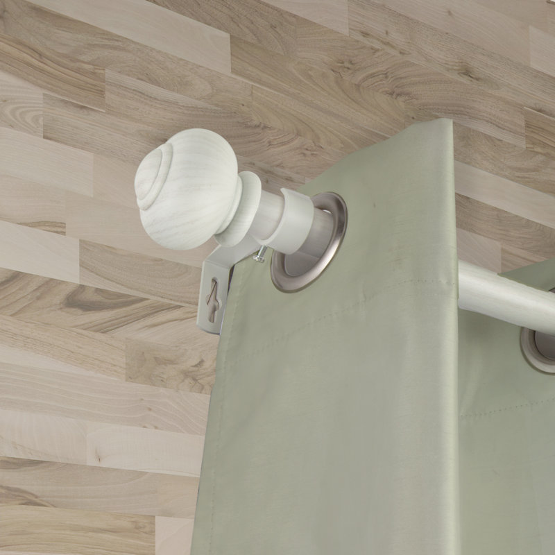 Tringle à rideaux simple en faux bois Wulff, 120" - 170", Blanc perle