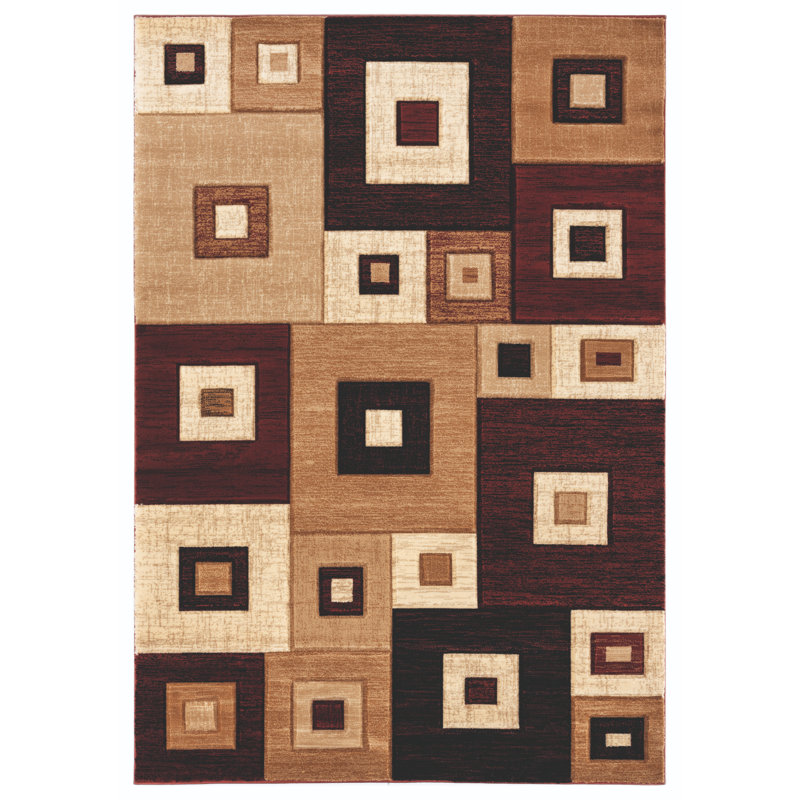 Tapis rouge à motif géométrique Kakarla, Rectangle 1 pi 10 po x 2 pi 8 po