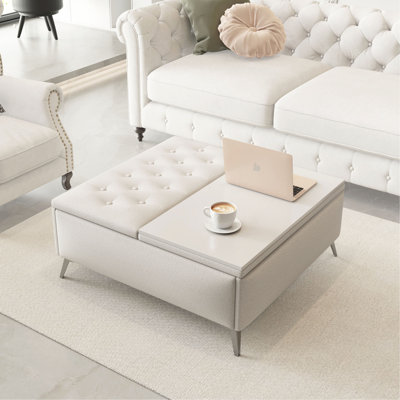 Table basse avec banc de rangement de 35 pouces de large avec repose-pieds de rangement surdimensionné et surélevé pour le salon (SEULEMENT OTTOMAN)