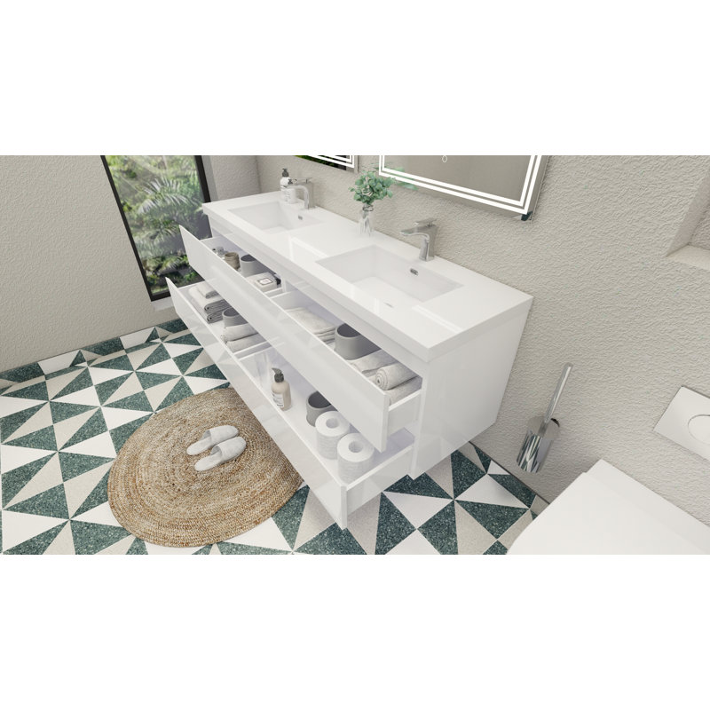 Aylanna 72" Wall-Mounted Double Bathroom Vanity Set, Hight Gloss White