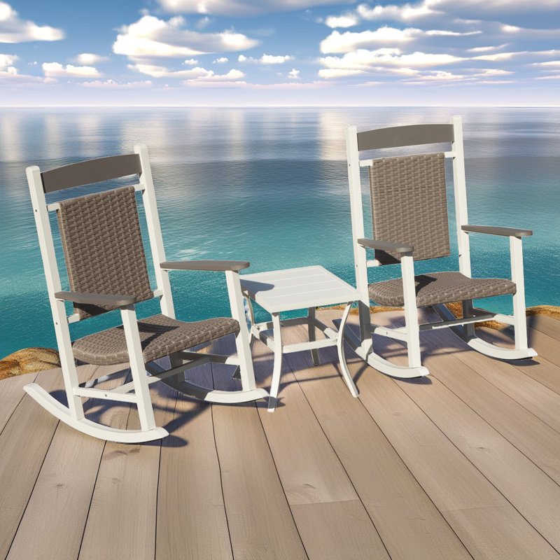 Ensemble de chaises berçantes 3 pièces en PEHD et en osier - surdimensionnés d'une capacité de 380 lb