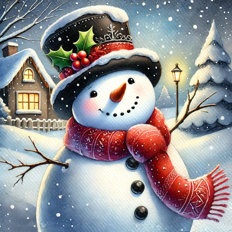 «Winter Welcome: Snowman with Scarf», art mural sur toile, H 30 po x l 30 po