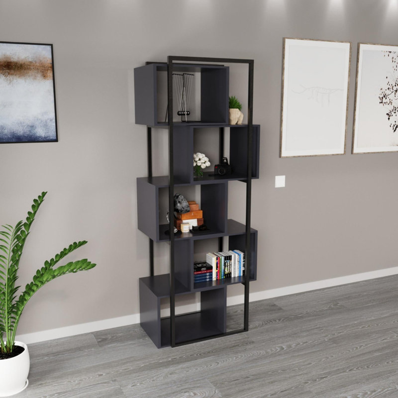 Multi-Purpose Shelf, Anthracite, 27.6 x 68.9 x 13.4 inches | 100% Melamine Coated Particle Board, Thickness: 0.7 inches | Electrostatic Powder Coated Metal Legs, Wall-Mountable, Numerous Shelves for Versatile Storage