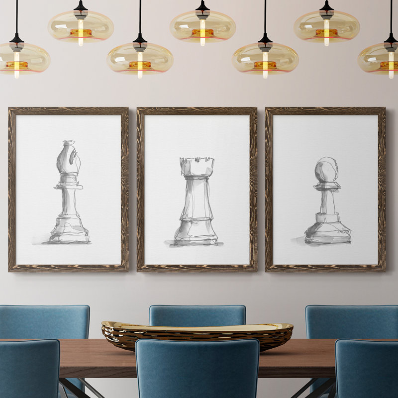 «Chess Room Study IV», toile encadrée de qualité supérieure - prête à être accrochée, Noyer, H 43,5 po x l 31,5 po x P 1 po