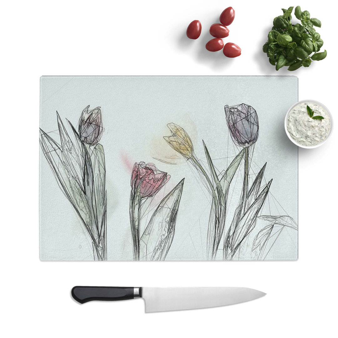 Tempered Glass Tulip Flowers Chopping Board