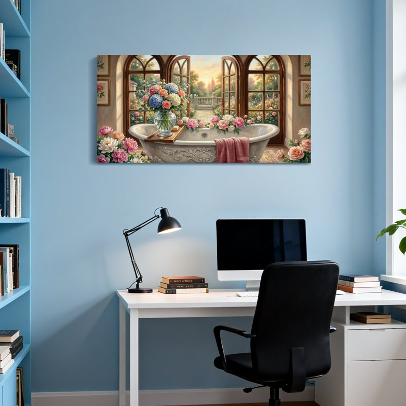 Plantes et fleurs, salle de bain romantique, vue sur le jardin, art floral, H 16 po x l 32 po