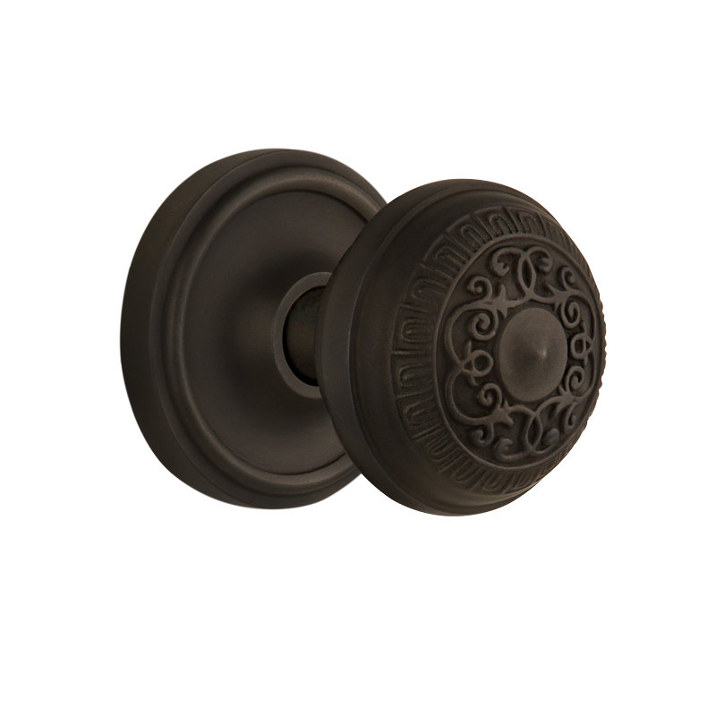 Egg & Dart Interior Mortise Door Knob with Classic Rosette, Oil-Rubbed Bronze