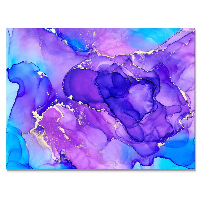 «Blue and Purple Luxury Abstract Fluid Art», reproduction sur toile, H 12 po x l 20 po, Toile tendue