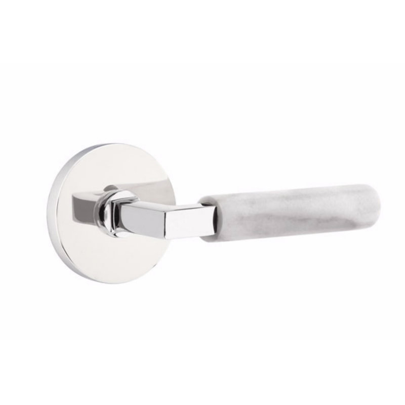 Ensemble de leviers de passage Emtek Select, rosette à disque, tige carrée en L, poignée en terrazzo clair, CF, Gauche