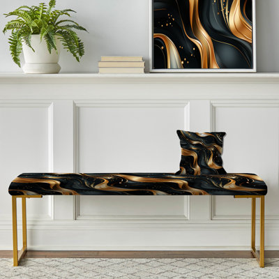 Midnight Charm Gold And Black - Marble Upholstered Gold Bench