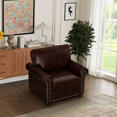 Chaise de salon avec assise en similicuir bourgogne et bois robuste - siège simple, housse synthétique, pieds, coussin élastique confortable, ornement clous argentés