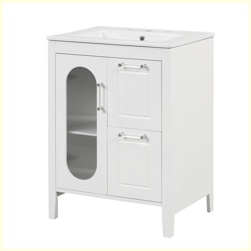 Meuble-lavabo moderne avec lavabo et tiroirs Modern, Blanc / Blanc