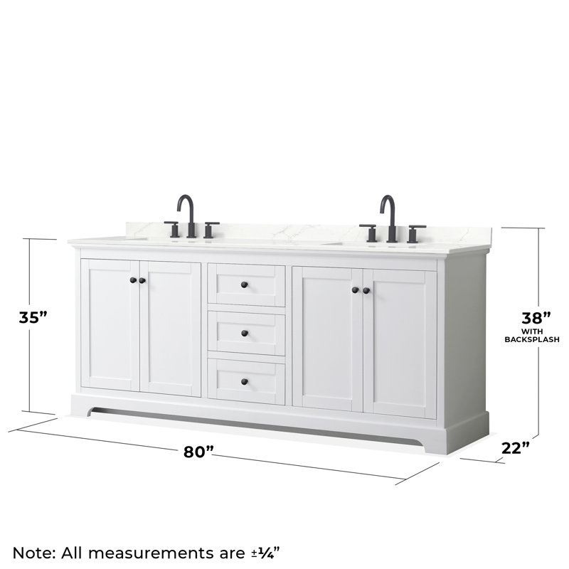 Avery Double Bathroom Vanity with Quartz Top, Giotto Quartz, White, Matte Black