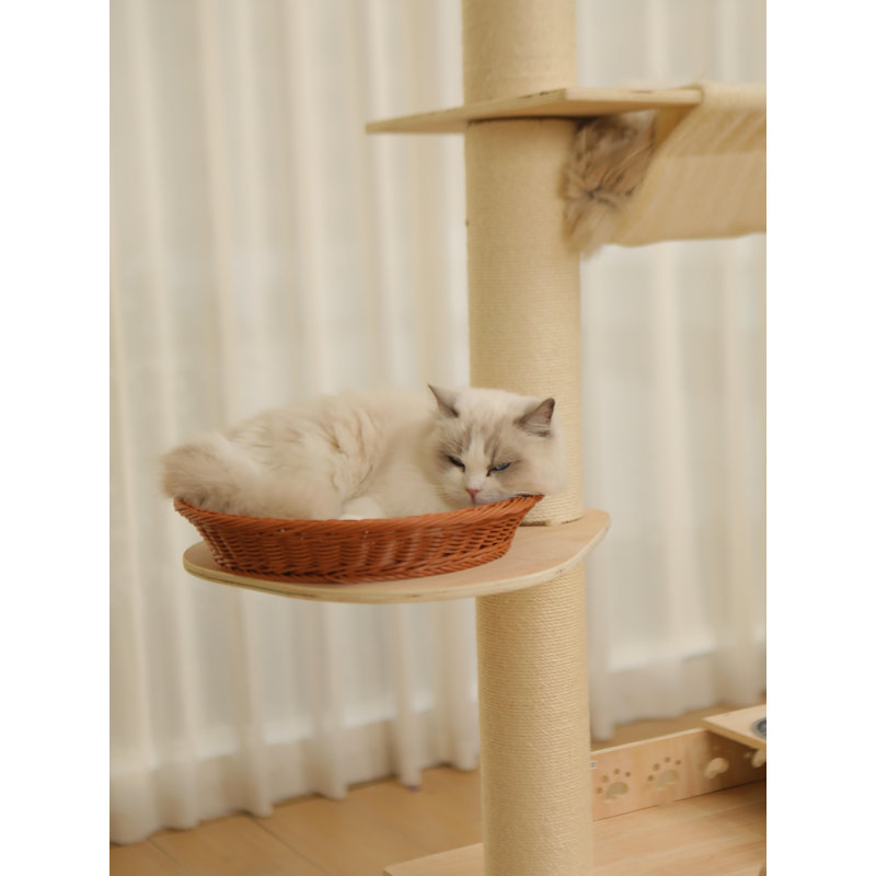 Solid Wood Floor-to-Ceiling Cat Tree, Huge Squar House