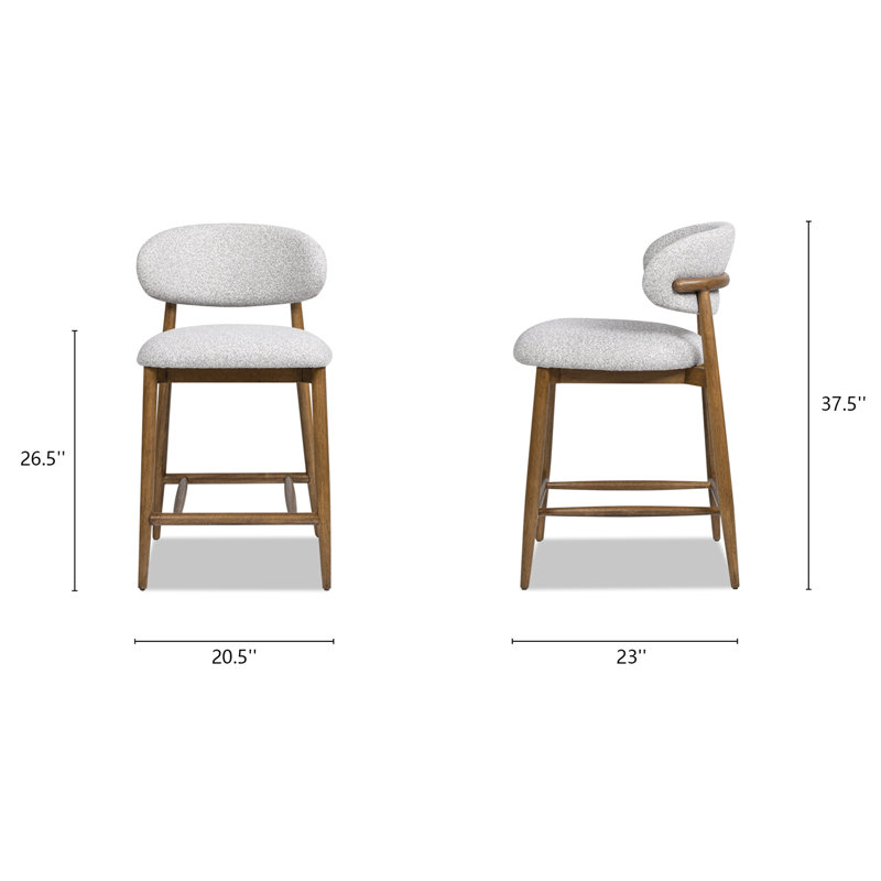 Montrel 26.5" Modern Upholstered Counter Stool With Wood Frame, Salt & Pepper Boucle