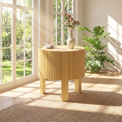 Table de bout ronde avec rangement en bois d'hévéa massif l 19,6 po x P 19,6 po x H 21,3 po
