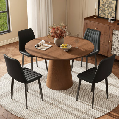 Round Dining Set with PU Leather Chairs