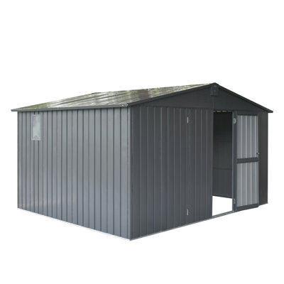 Outdoor Metal Utility Shed 11'X 9', Dark Gray, Galvanized Steel, Lockable Door, Abundant Space For Tools & Equipment, Structure Gray Backyard Storage Box Plentiful Room Bicycles, Construction