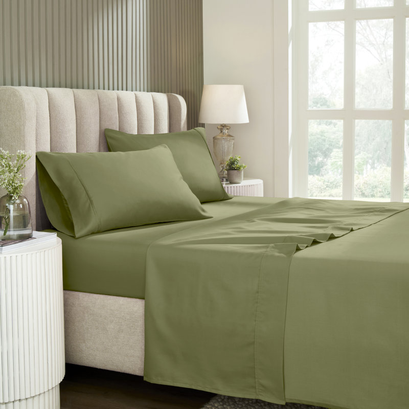 Superior 1200-Thread Count Wrinkle Resistant Cotton Blend Deep Pocket Sheet Set, Sage