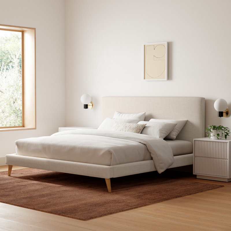 Williams Upholstered Bed, King, Beige Linen
