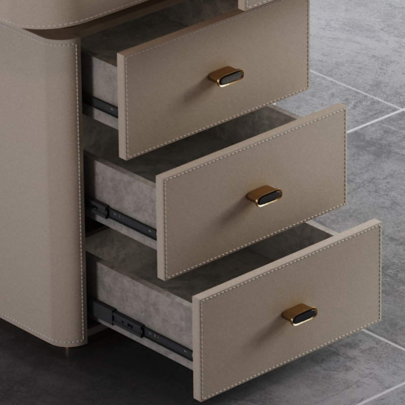 Bureau 6 tiroirs blanc + or + bois manufacturé + pierre + Barenia, H 29,53 po x l 62,99 po x P 23,6 po, Gauche