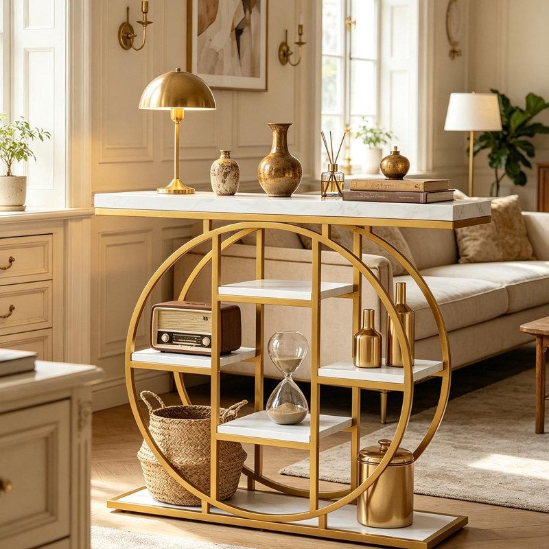 Table de canapé moderne, console chic avec tablettes à plusieurs niveaux, table d'entrée polyvalente, console de rangement, table d'appoint (seulement 1 console)