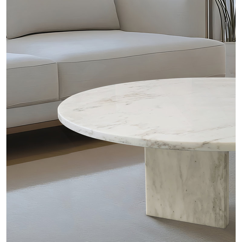 Natural Marble Coffee Table, Small Table,Living Room Table, Natural Stone, White/Natural