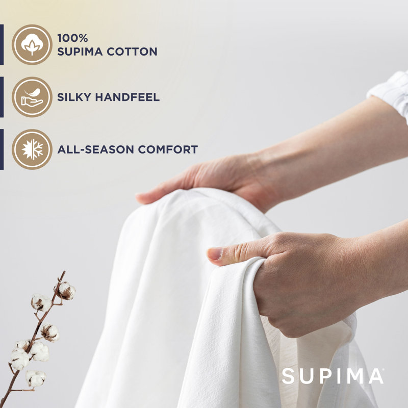 Supima 100% Cotton Standard Sheet Set, Queen Sheet Set with 2 Pillowcases, Bright White