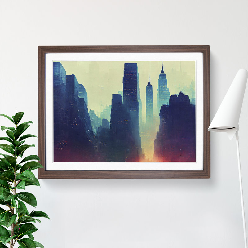 New York City Skyline Vol.2 Abstract - Single Picture Frame Print, 46cm H x 64cm W, Walnut