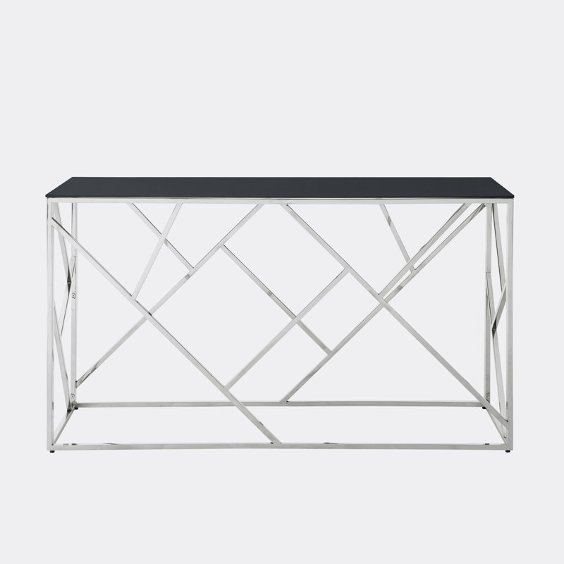 Tyeisha 55" Console Table,Entryway table,Hoyer table with  Metal Frame and Tempered Glass Top, Chrome