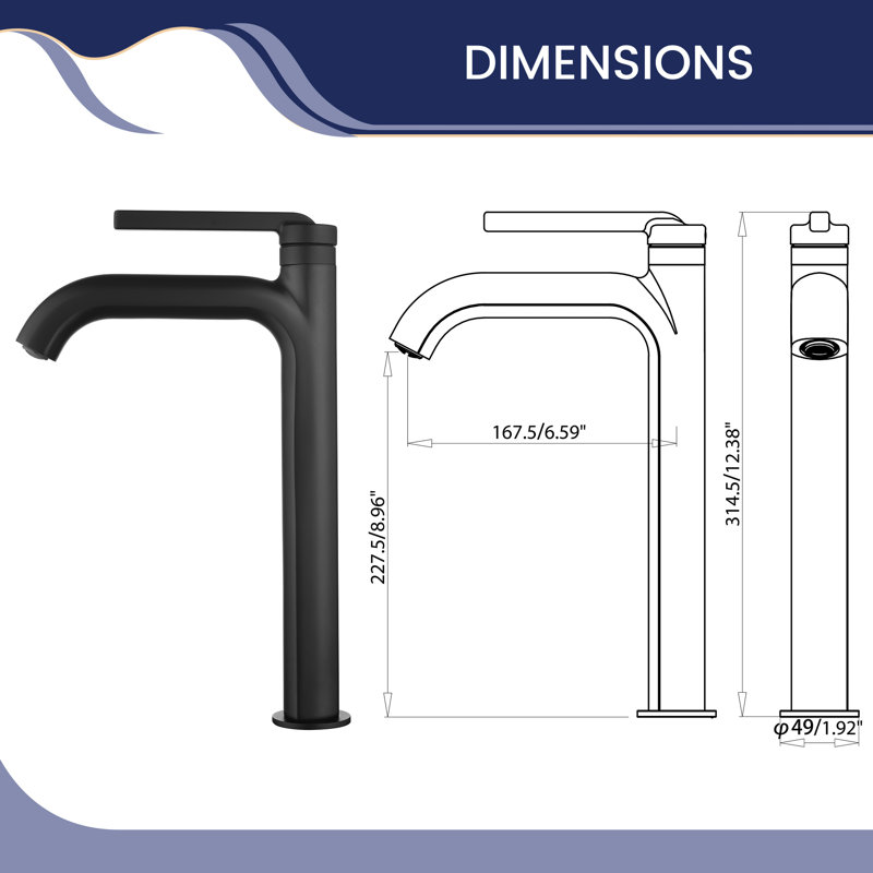 12.38"H Solid Brass Single Handle Bathroom Sink Faucet, Matte Black