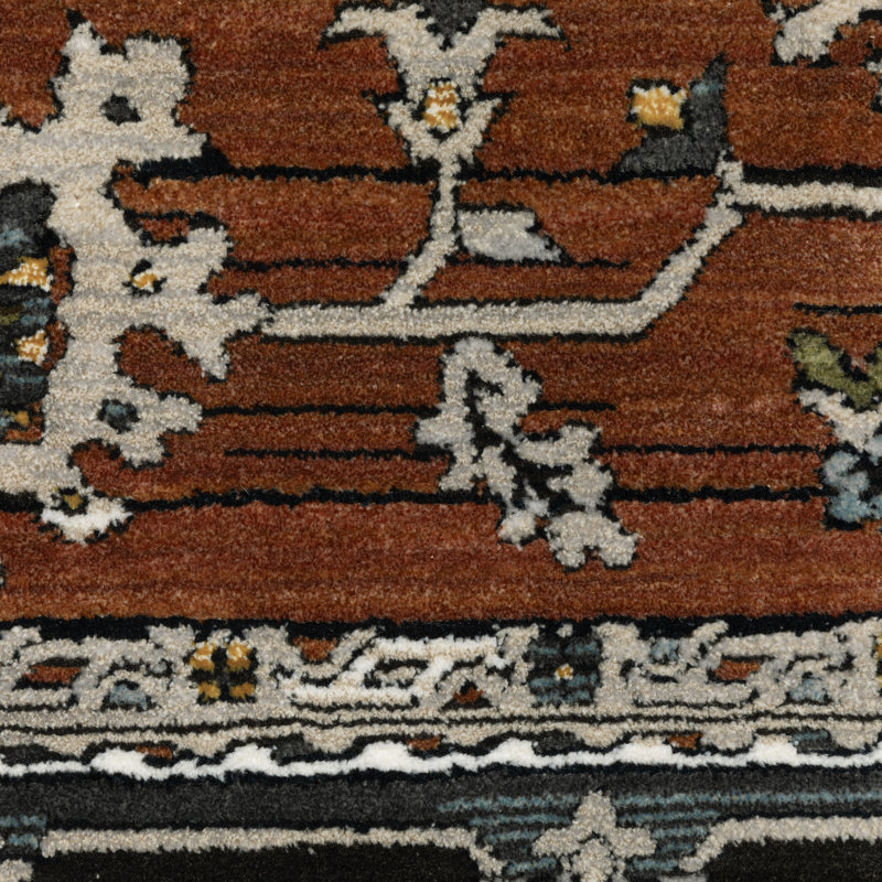 Tapis oriental rouille / gris à bordure Edgette, Tapis de couloir 2 pi 3 po x 7 pi 9 po