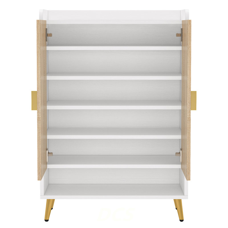 Range-chaussures en bois naturel et naturel 29,6 po avec portes, rangement à chaussures à 7 niveaux, rangement pour chaussures