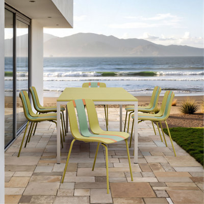 Holiday - Paquet de 4 chaises à blocs de couleur à rayures modernes - Siège en plastique PP intérieur / extérieur et pieds en métal robustes, éclatants, orange - pour le salon, le balcon, le café, la terrasse