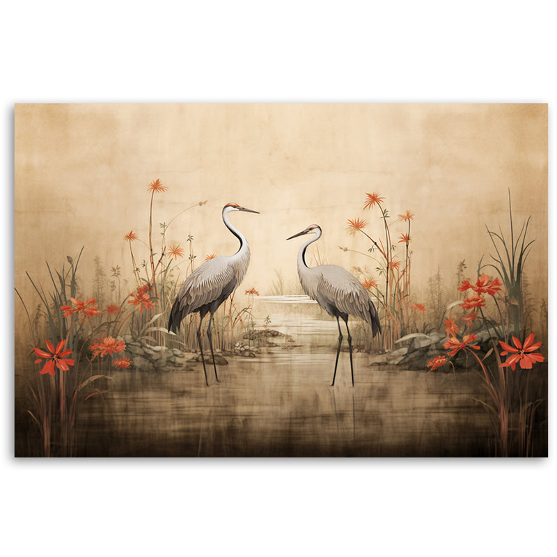 Cranes At The Lake - No Frame Print on Canvas