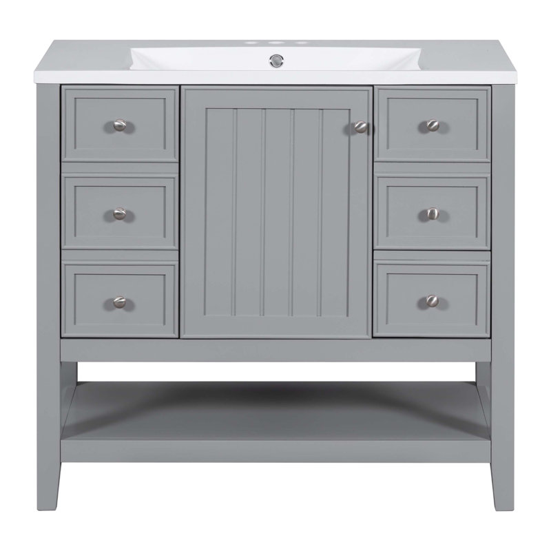 Meuble-lavabo fonctionnel avec lavabo, armoire et tiroirs, fabriqué en bois massif et panneau de fibres à densité moyenne pour une utilisation durable et moderne
