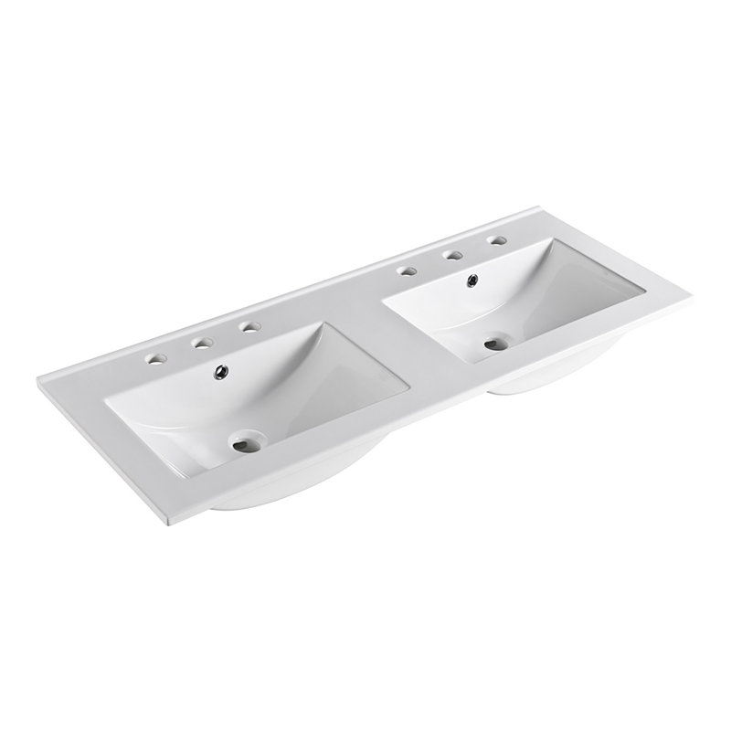 Plateau de meuble-lavabo double 47,6 po en blanc avec lavabo