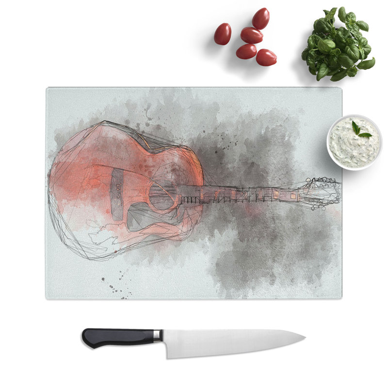 Tempered Glass Abstract Guitar Sketch Chopping Board, 20 cm x 28.5 cm