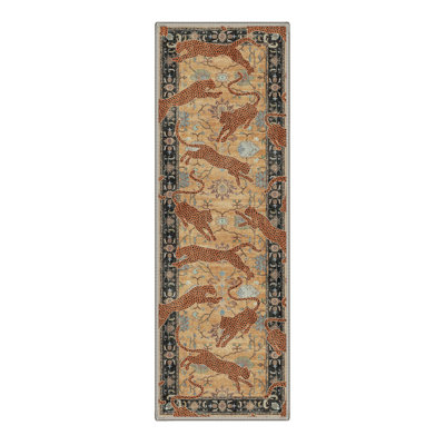 Allandale Safari Animal Print Leopard Machine Washable Green / Beige / Yellow Indoor Area Rug with Non-Slip Backing